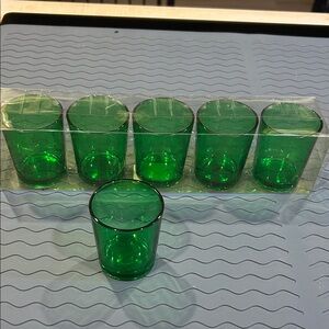 Set of 6 Green Glass Votive candle Holders Christmas, holiday, st Patrick’s day